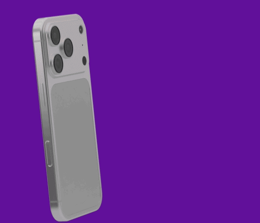 Animación de un smartphone girando del que sale un sobre y una lámina con un perro con la bandera de Colombia sobre fondo morado.